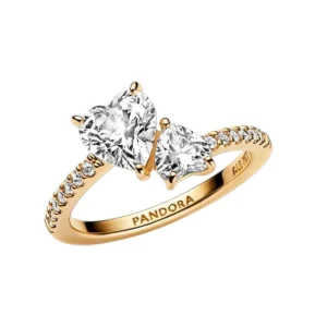 Gold Double-Heart Diamond Ring – 42K Luxe Edition
