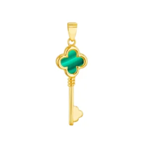 Golden Key With Green Stone Pendant – 33K Royal Edition