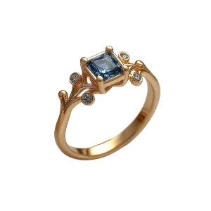 Pixel Square Blue Stone Gold Ring